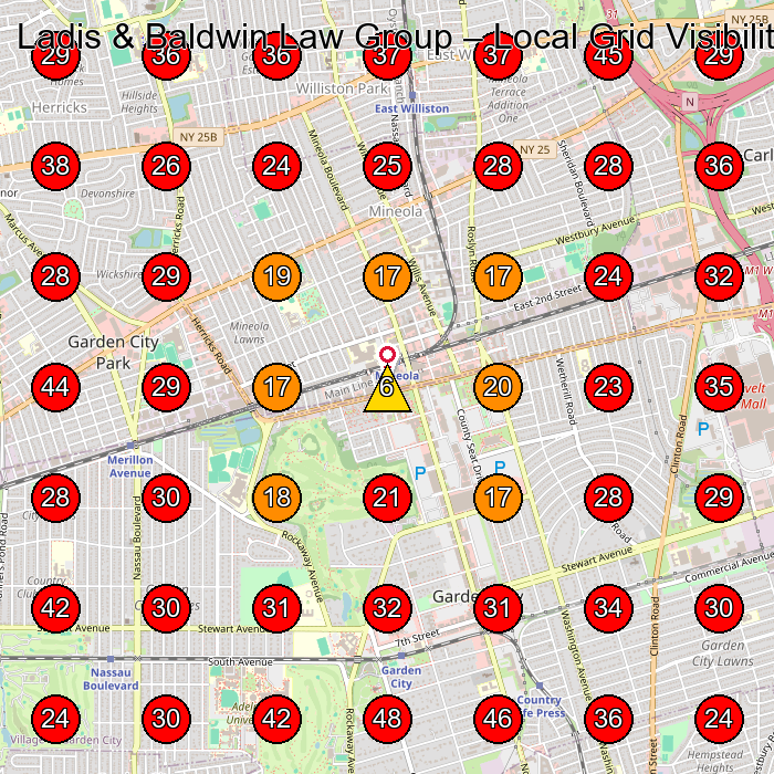 Ladis & Baldwin Law Group GeoGrid visibility map for Criminal Justice Attorney in Garden City
